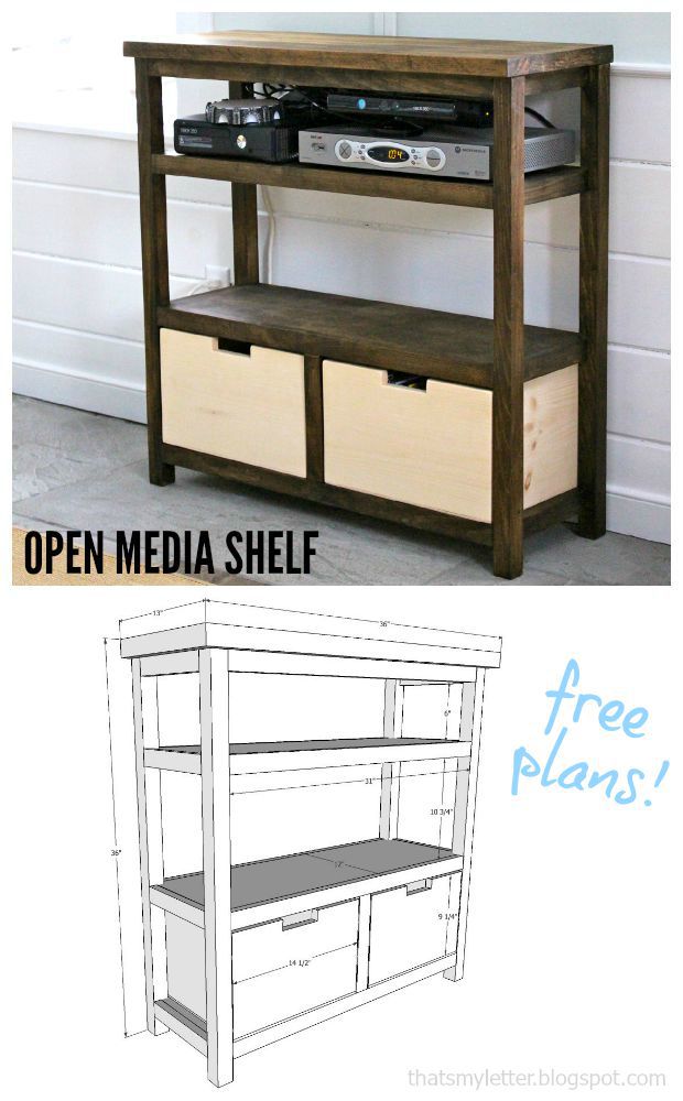 diy open media shelf free plans