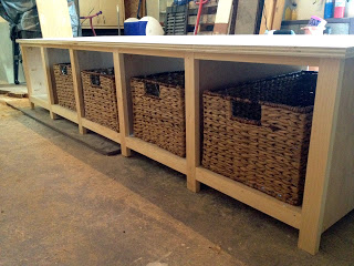 building a mudroom bench with basket cubbies