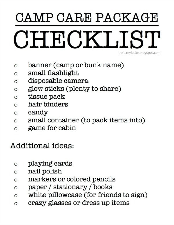 camp care package checklist