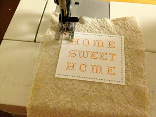 sewing cardstock onto drop cloth