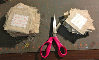 trimming drop cloth pocket with pinking shears