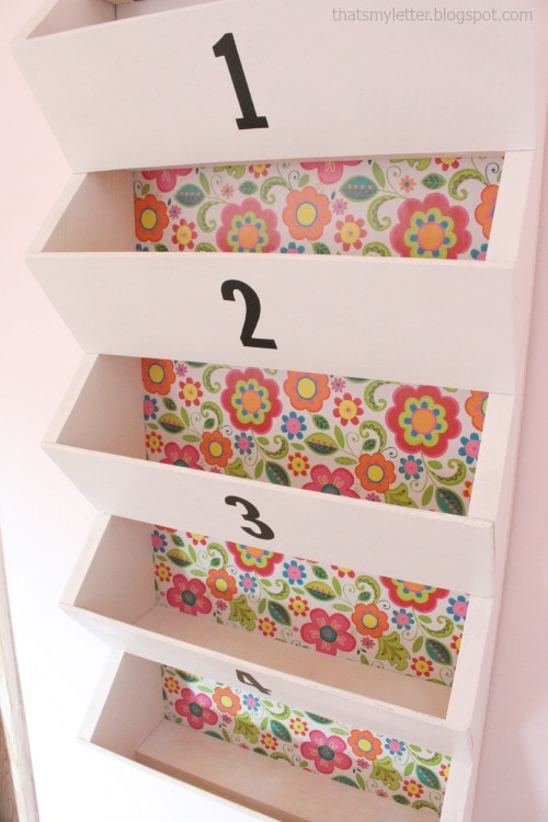 floral backing with white painted bins