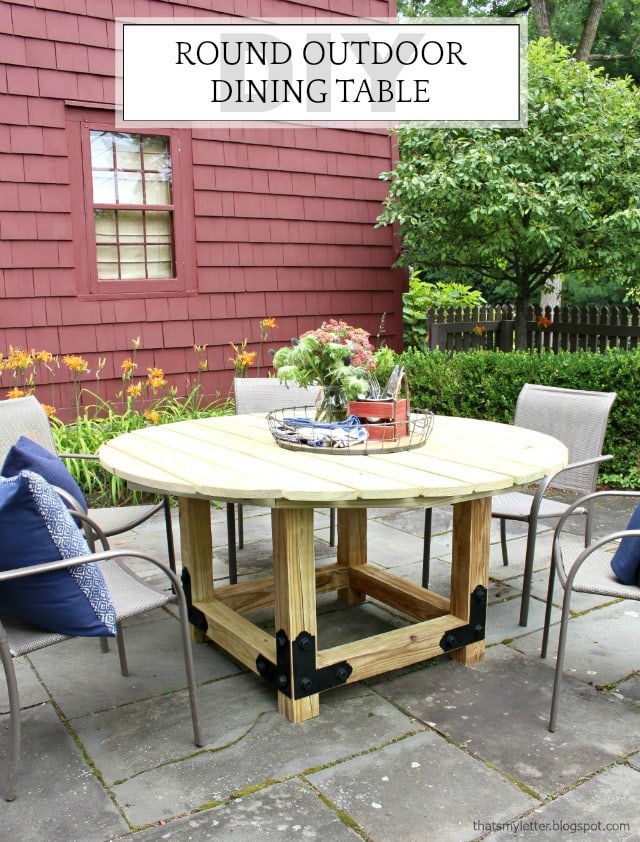 DIY Round Outdoor Dining Table with Outdoor Accents - Jaime Costiglio