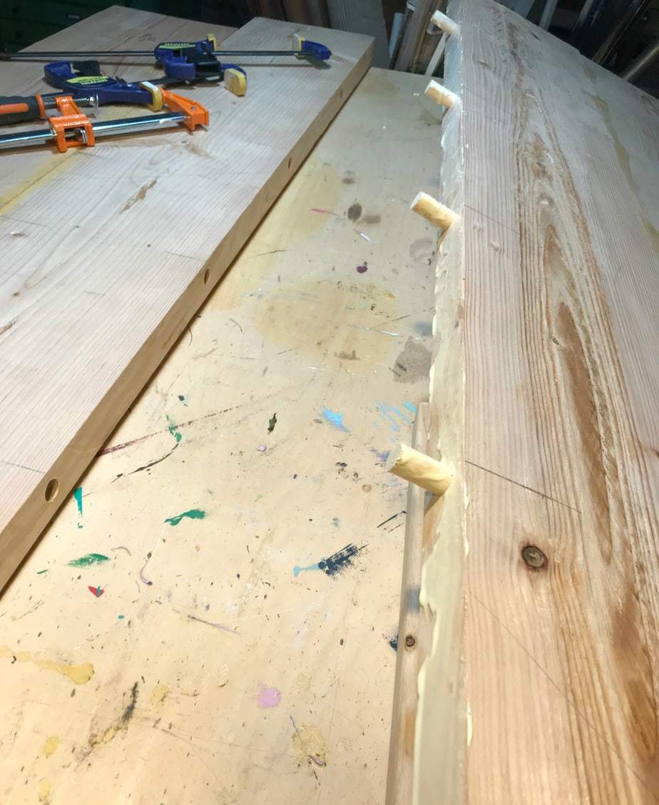dining table top dowels with glue