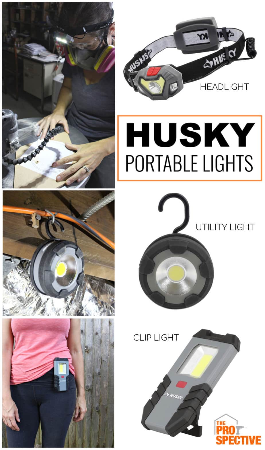 husky portable lights collage