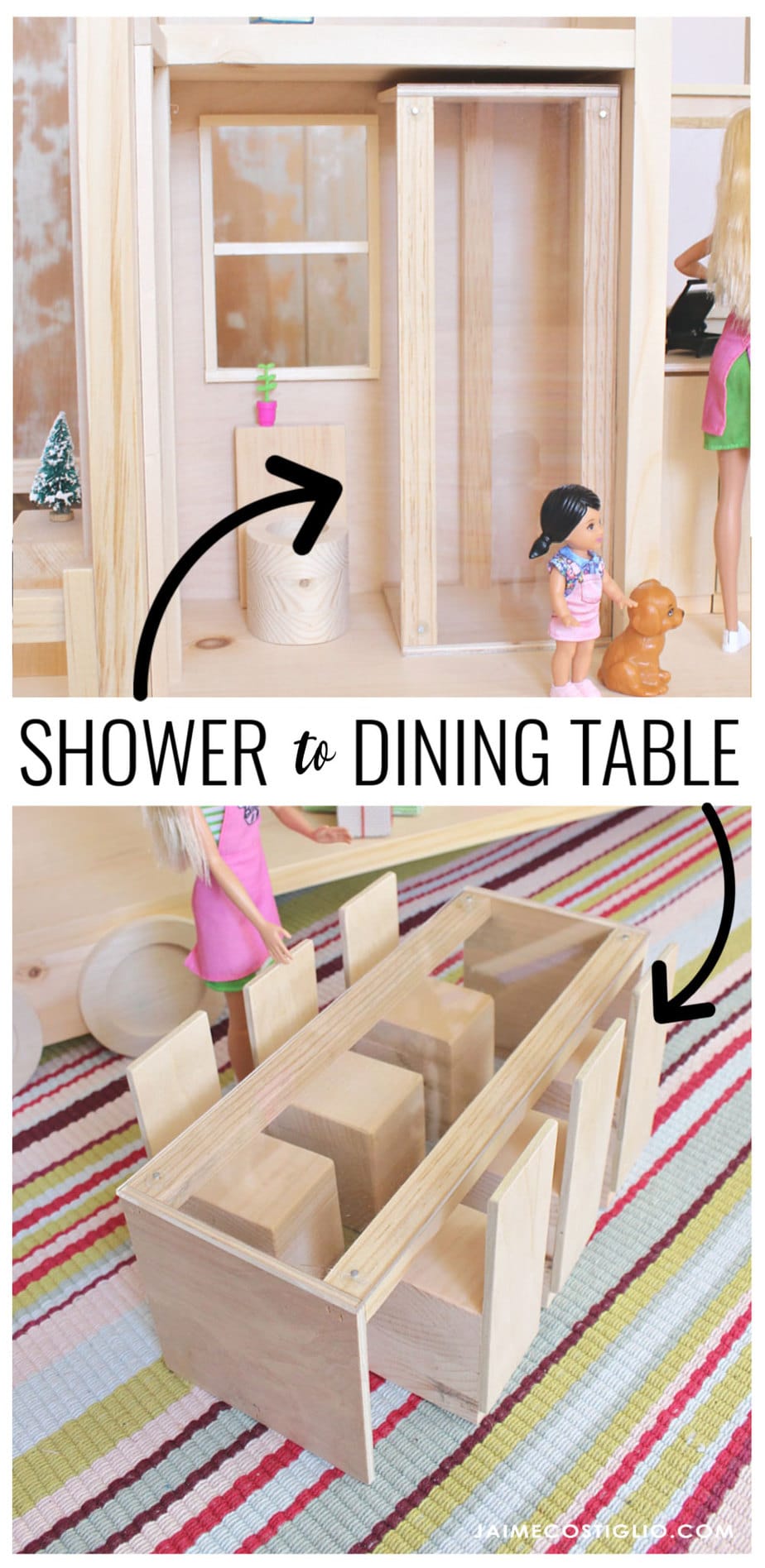 tiny house convertible shower into dining table