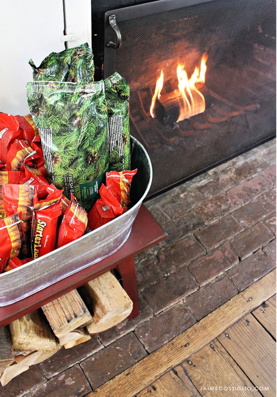 fire starter logs near fireplace