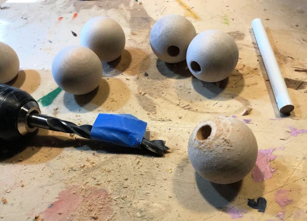 drilling holes in wood balls