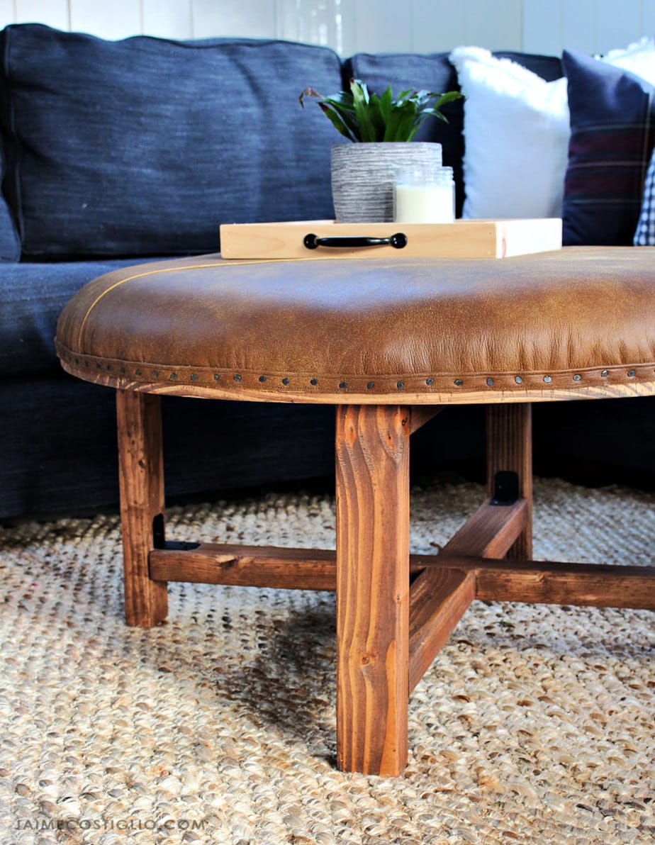 Diy Round Leather Upholstered Ottoman, Diy Leather Ottoman