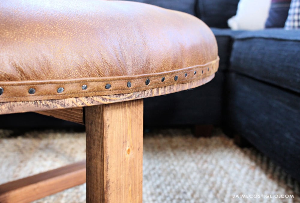 round leather ottoman carpet tack trim