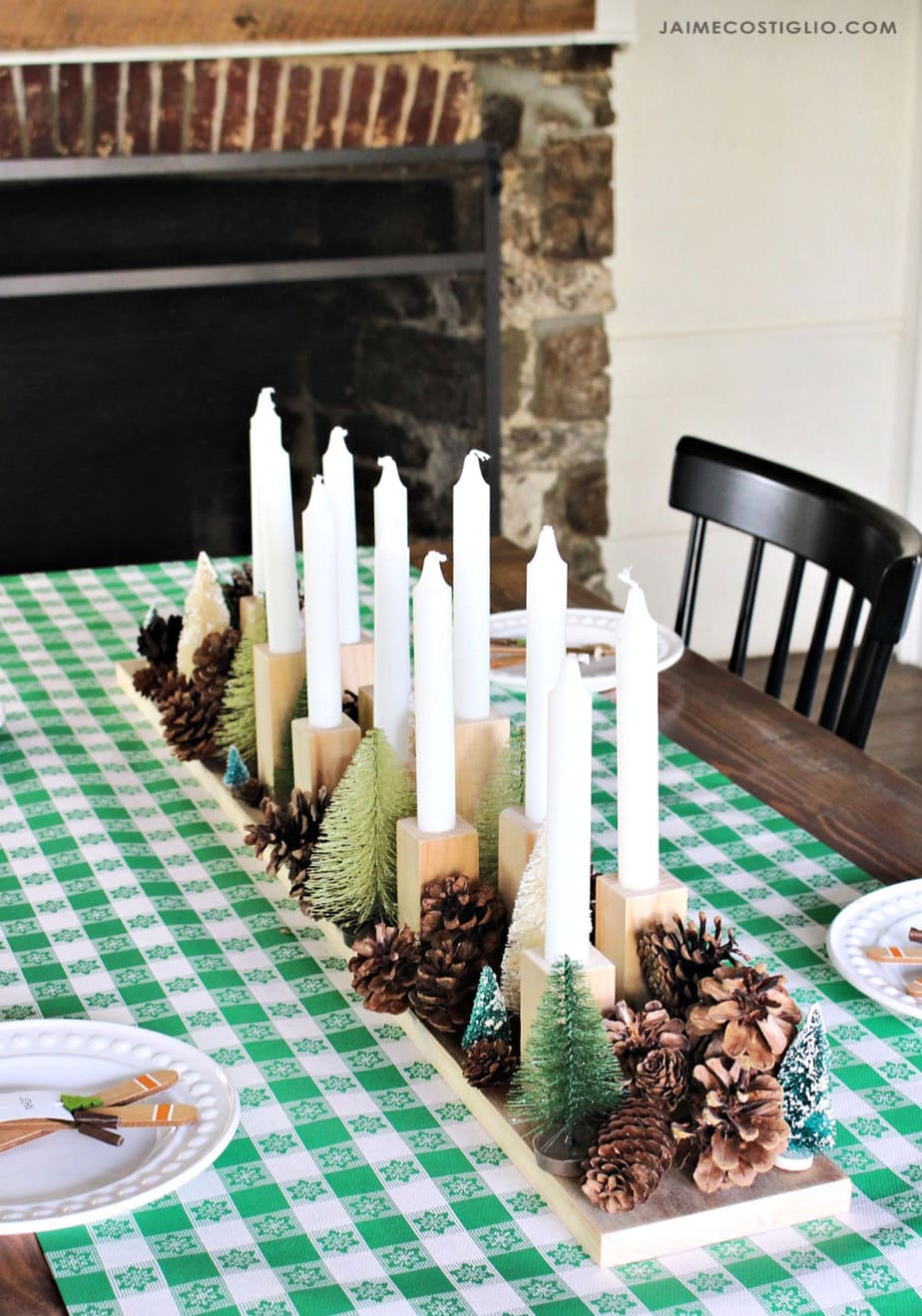 winter wood and candle centerpiece