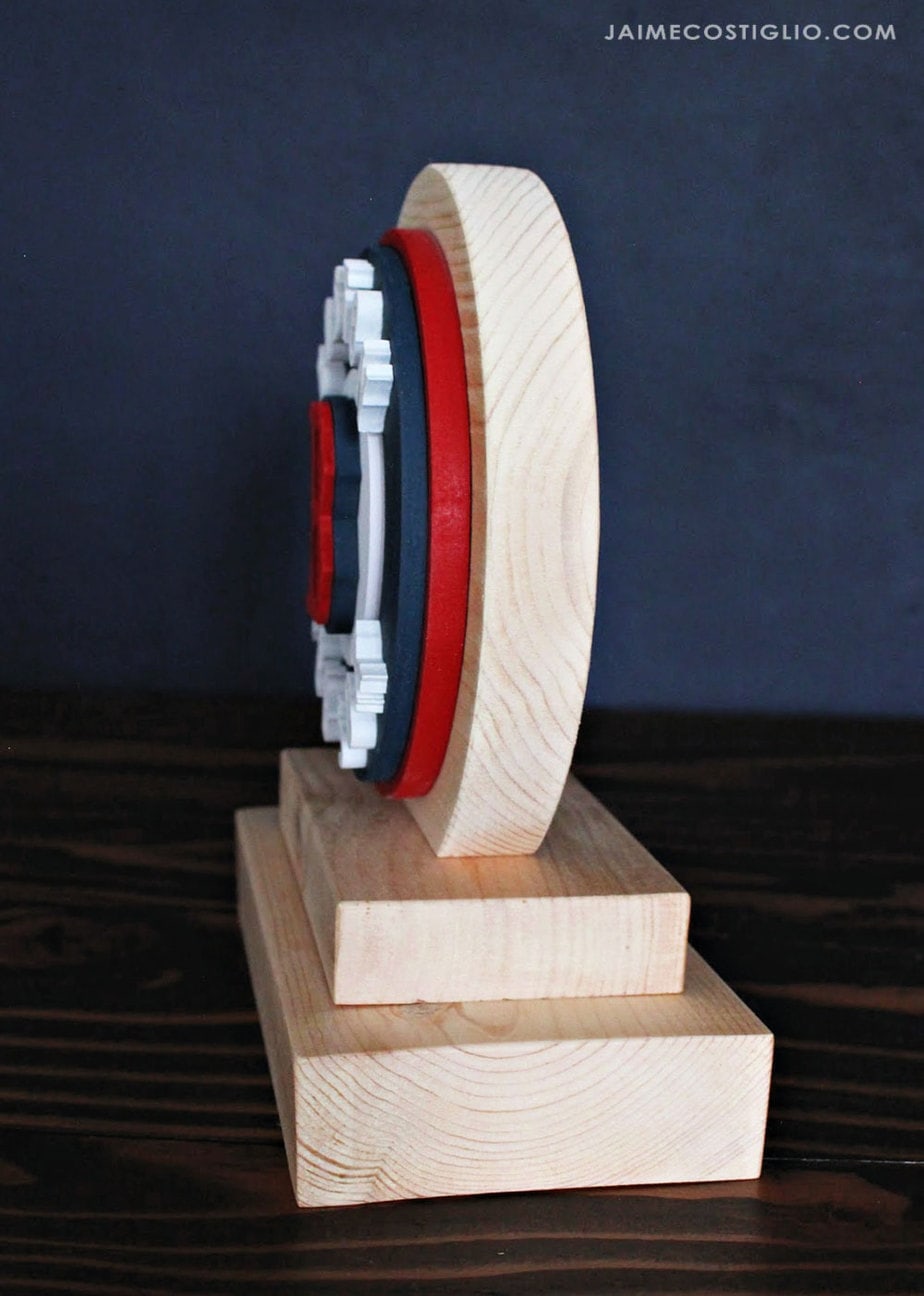 scrolled wood bookend profile view
