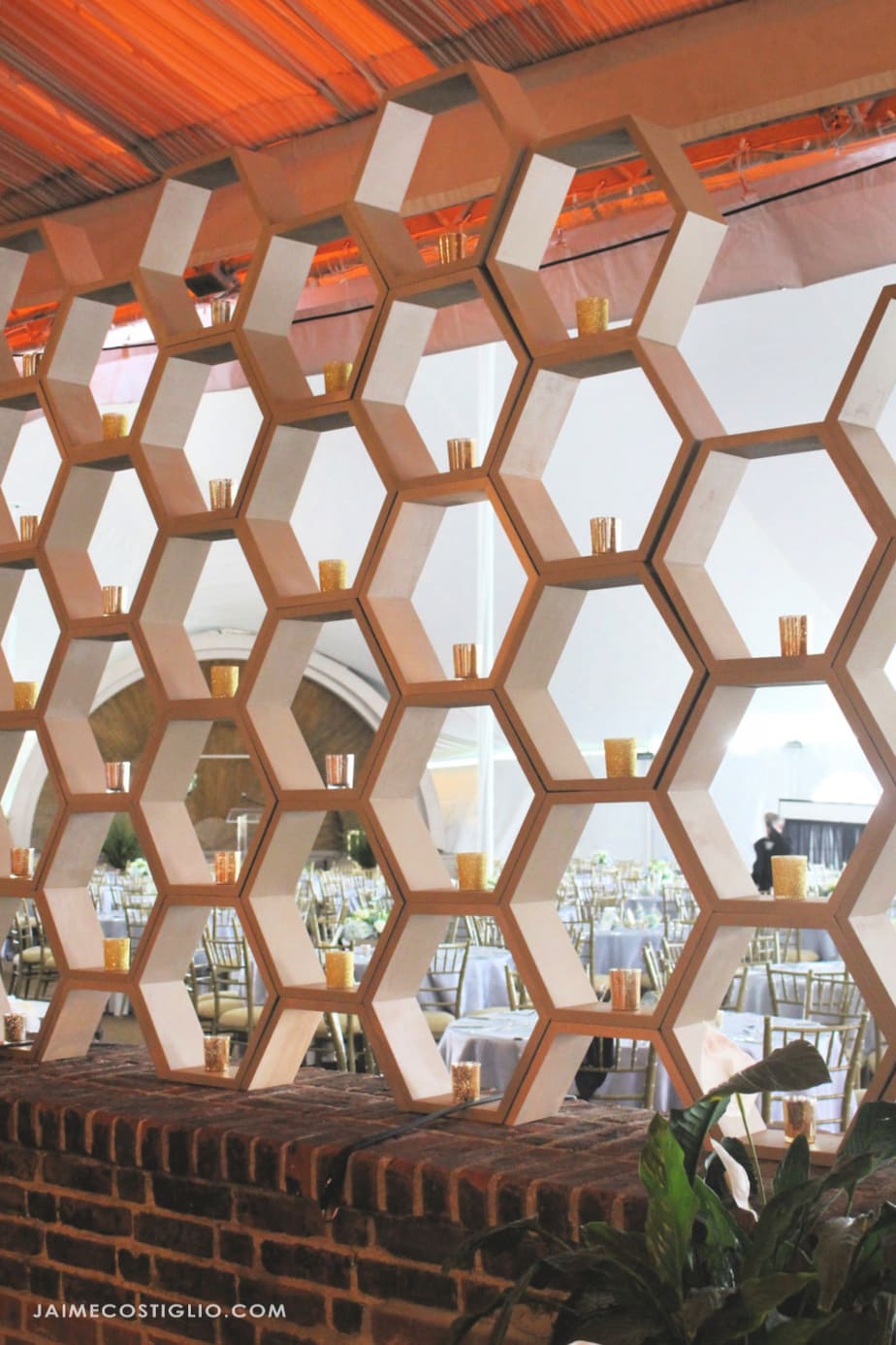 honeycomb wall with candles