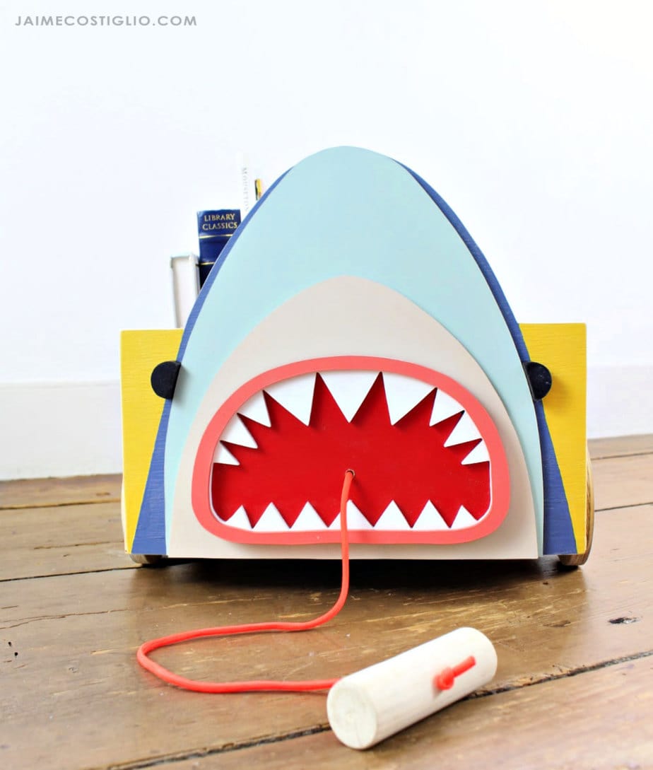 diy shark on wood cart