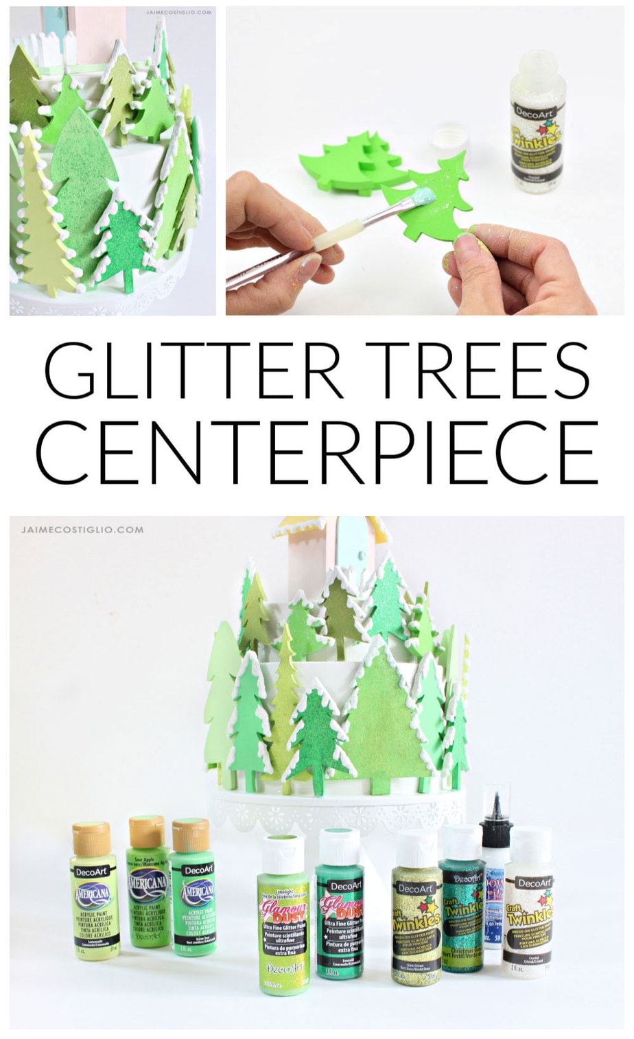 diy glitter trees winter centerpiece