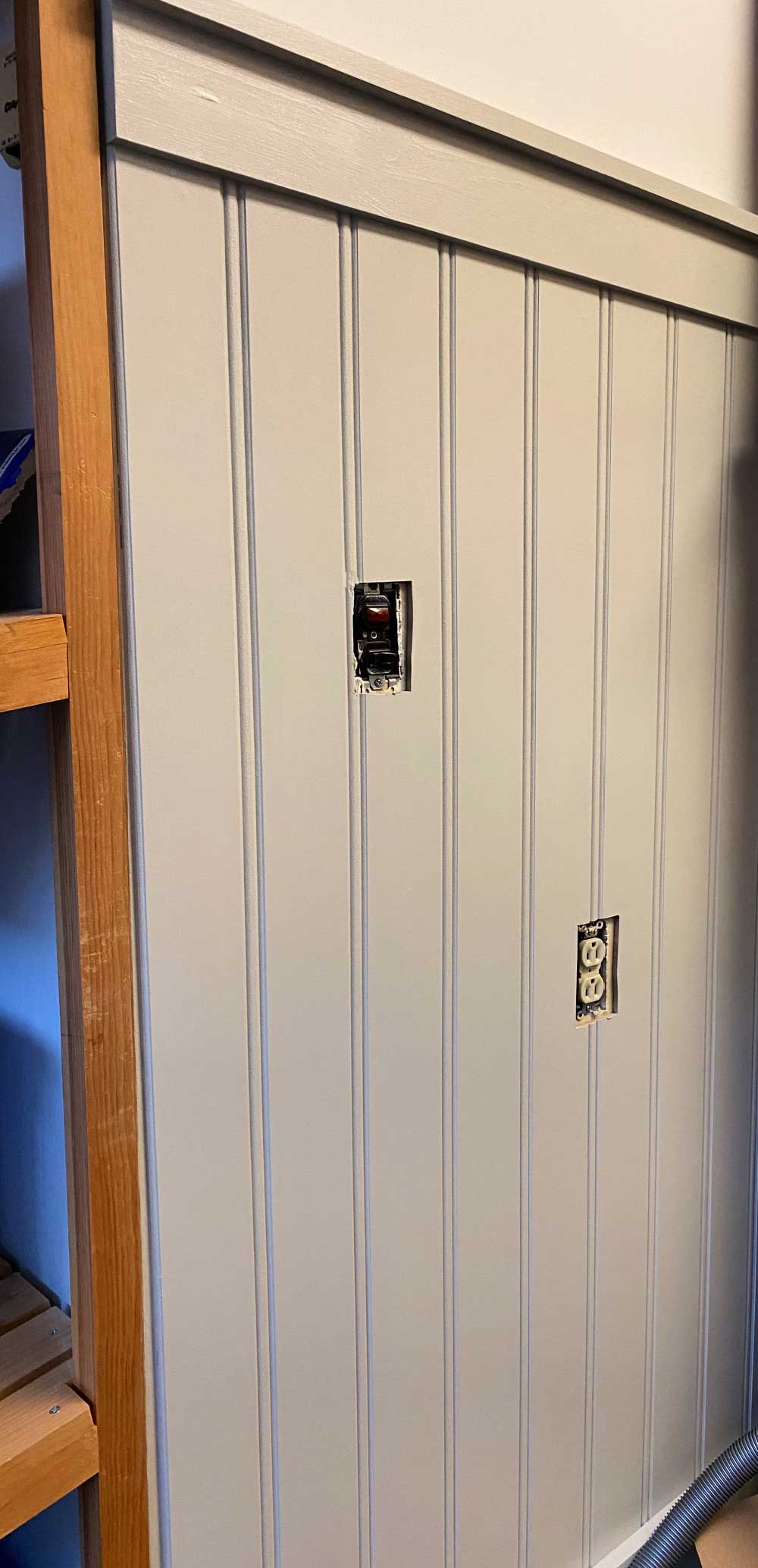 beadboard on wall with outlets
