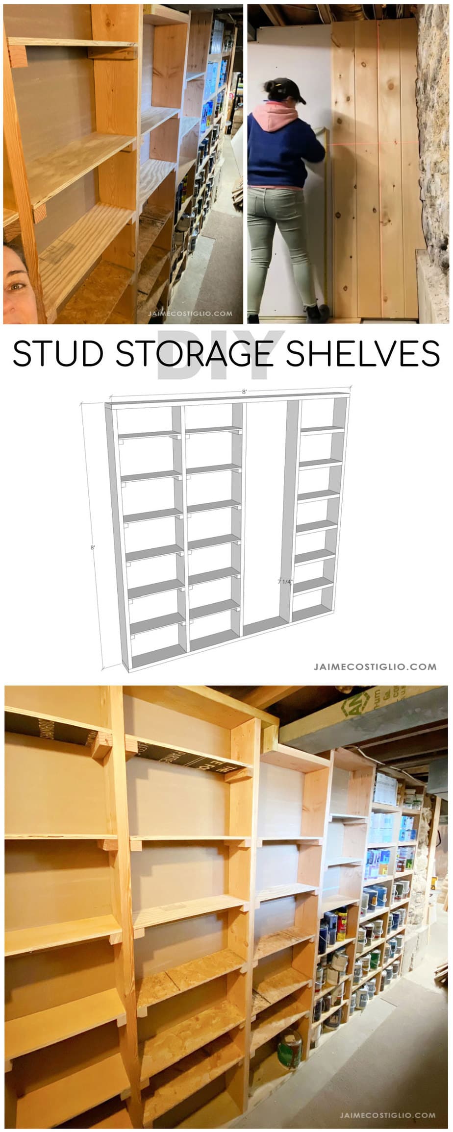 diy stud storage shelves