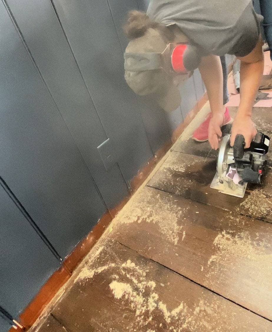 cutting wood floor to remove