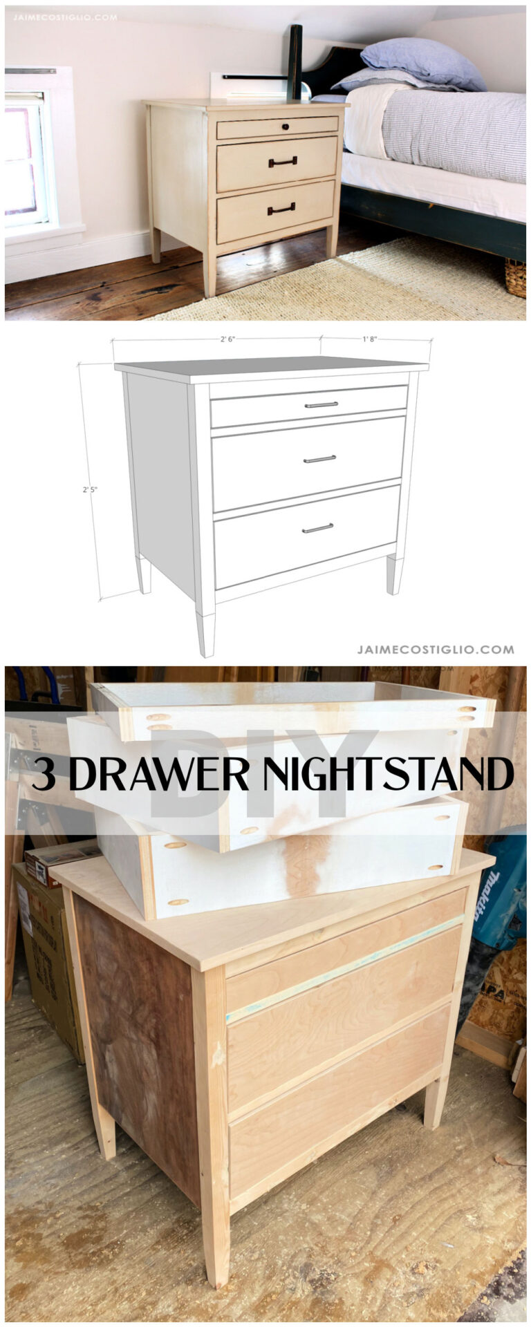 DIY 3 Drawer Nightstand with Plans Jaime Costiglio