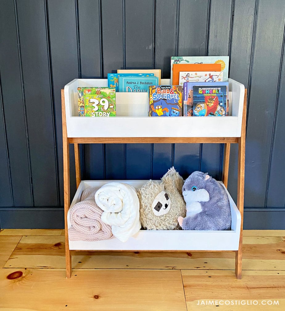 DIY Kids Art Center Worktable with Storage Shelves - Jaime Costiglio