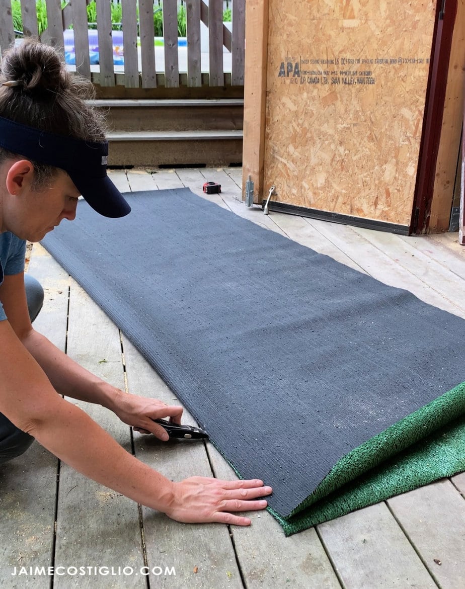 cutting turf rug in half
