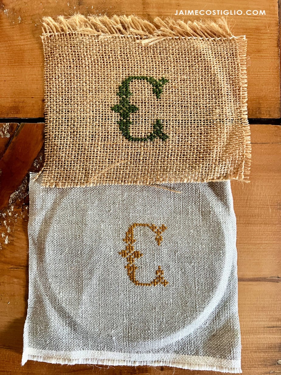 completed cross stitch monograms
