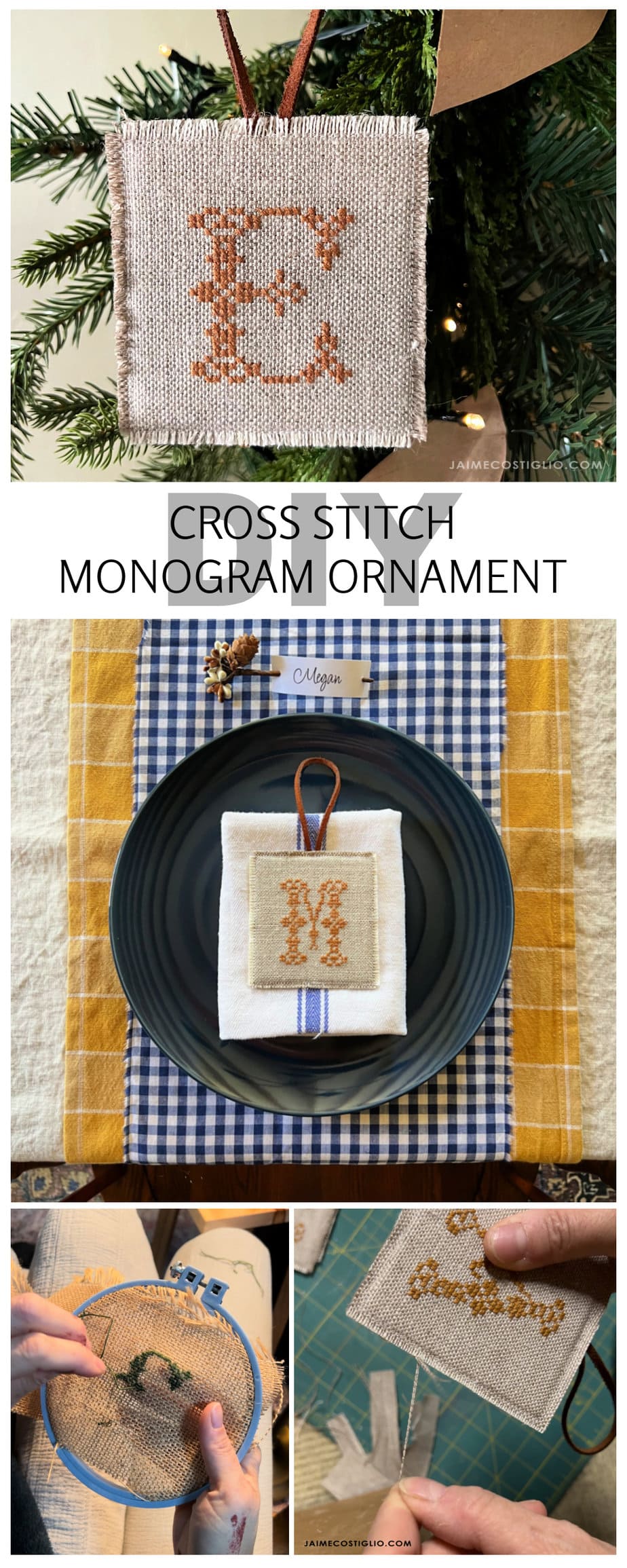 diy cross stitch monogram ornament tutorial