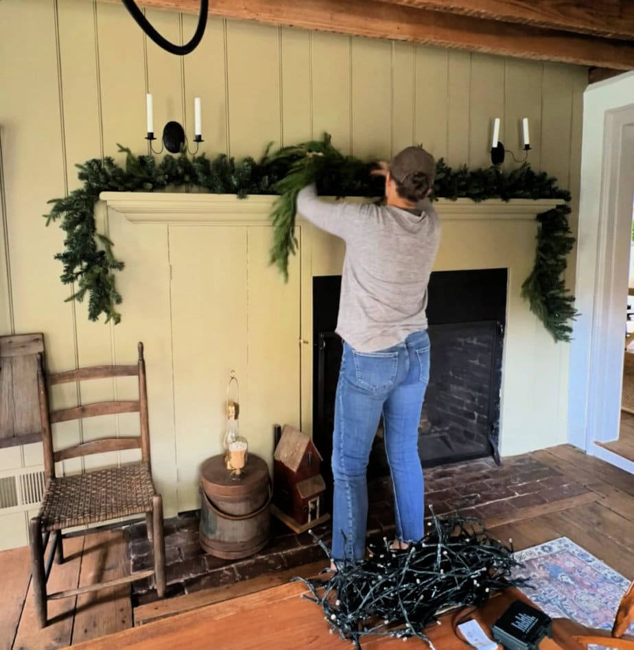 mixing two garlands on mantel