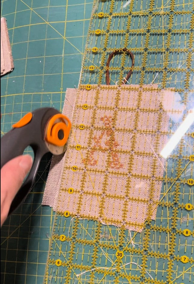 trim excess with rotary cutter