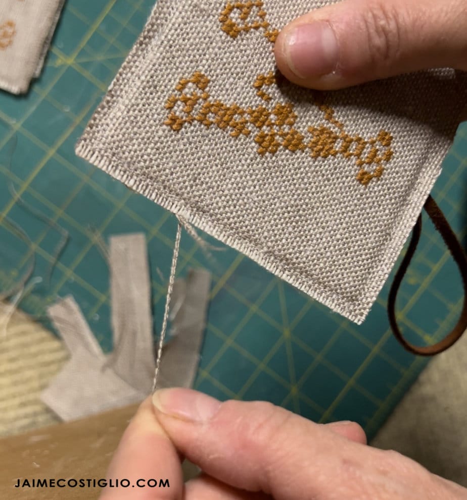 pull strings to create frayed edges
