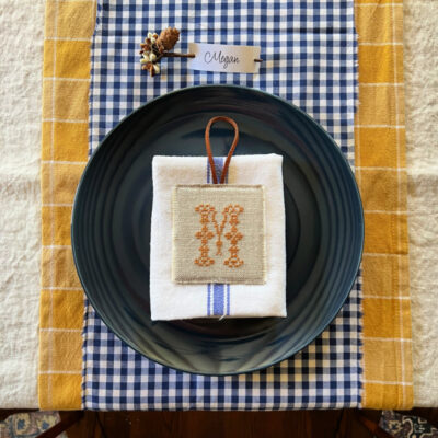 thanksgiving place setting with monogram ornament